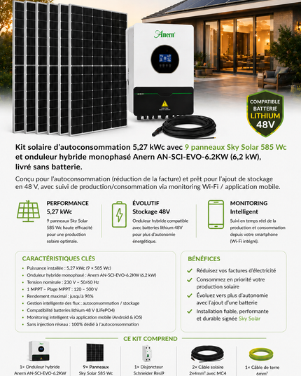 Kit Solaire Autoconsommation 5,27 kWc Lesso + Anern – Mono 6,2 kW – Sans Batterie