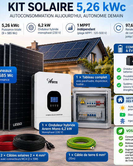 Kit Solaire Autoconsommation 5,27 kWc Lesso + Anern – Mono 6,2 kW – Sans Batterie