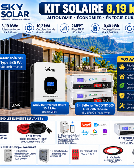 Kit Solaire Autoconsommation 8190 Wc –  10.2 kW – Batterie 10,40 kWh